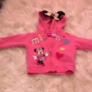 Pink Minnie mouse zip up with Minnie ears on hood